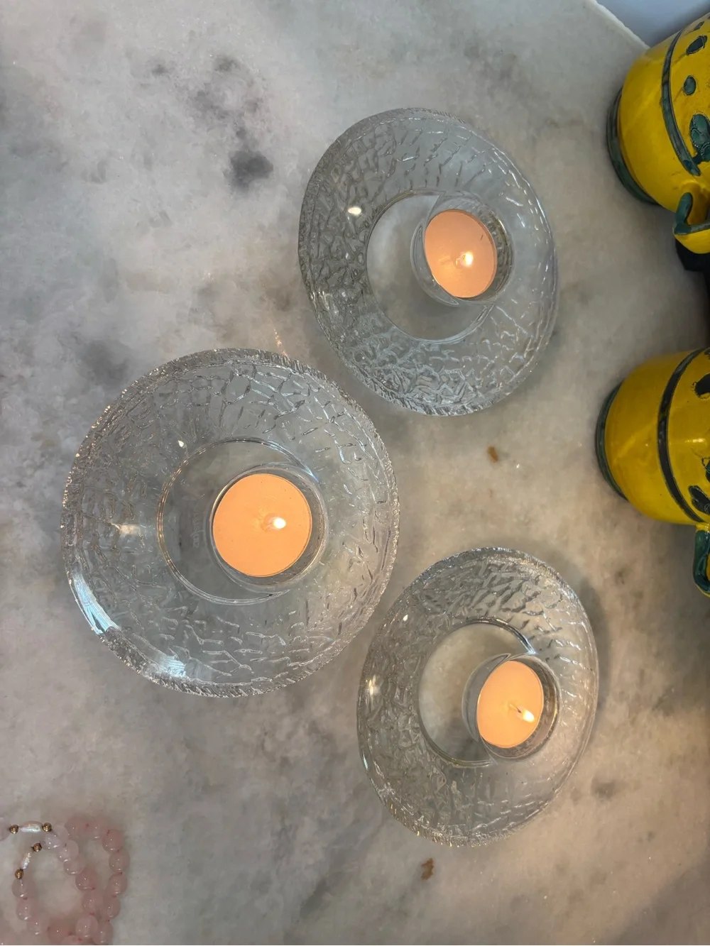 Orrefors set of 3 Discus crystal votive holders